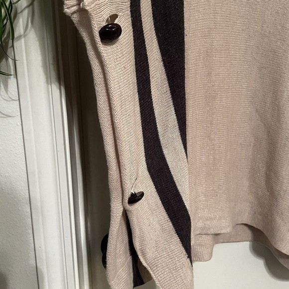 RD Style Tan Black Button Side Calandri Poncho Sweater Long Sleeve Cowl Neck Sm - Picture 7 of 14